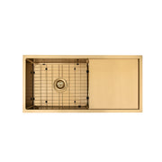 Brushed Gold 950 x 450 x 230mm Single Bowl Kitchen Sink With Drainer - Acqua Bathrooms