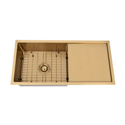 Brushed Gold 950 x 450 x 230mm Single Bowl Kitchen Sink With Drainer - Acqua Bathrooms