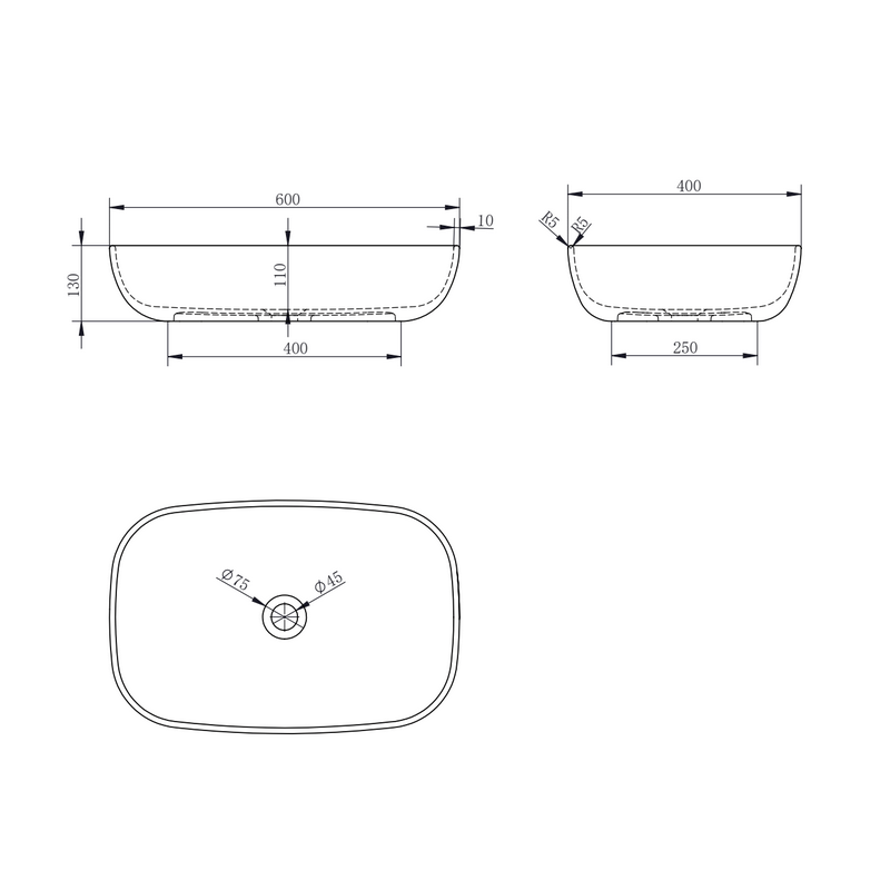 Sava 600mm Solid Surface Stone Above Counter Basin - Acqua Bathrooms
