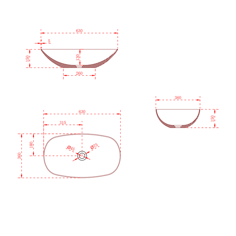 Serra 630mm Solid Surface Stone Oval Above Counter Basin - Acqua Bathrooms