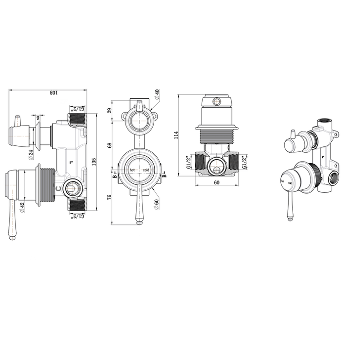 Mica French Gold Heritage Shower Mixer Diverter - Trim Kit Only