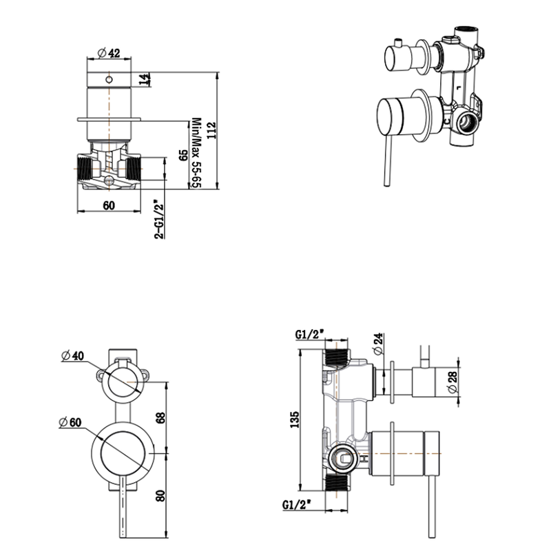 Mica Shower Mixer Diverter - Body