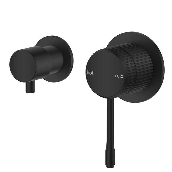 Mica Matte Black Fluted Shower Mixer Diverter - Sideways