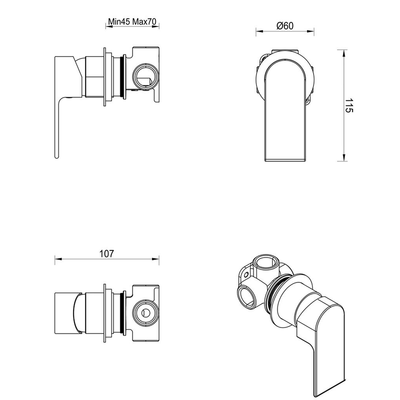 Beki Gun Metal Shower Mixer - Round Plate - Trim Kit Only
