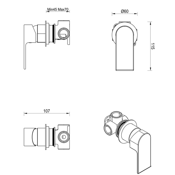 Beki Gun Metal Shower Mixer - Round Plate - Trim Kit Only