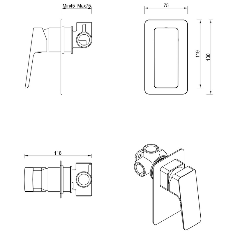 Tiago Matte Black Shower Mixer - Trim Kit Only