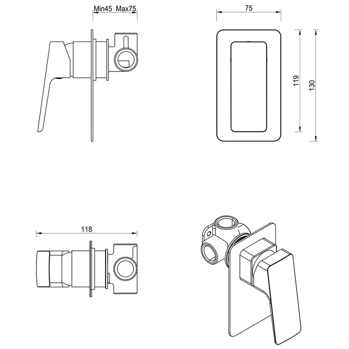 Tiago Matte Black Shower Mixer - Trim Kit Only