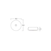 Sibel 360 Matte White Round Above Counter Basin dimensions