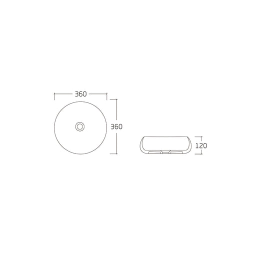 Sibel 360 Matte White Round Above Counter Basin dimensions