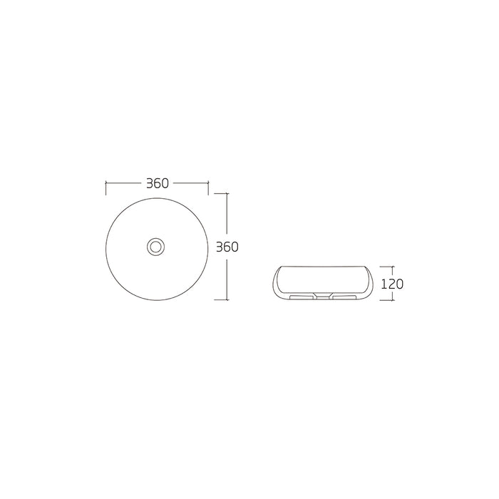 Sibel 360 Matte White Round Above Counter Basin dimensions