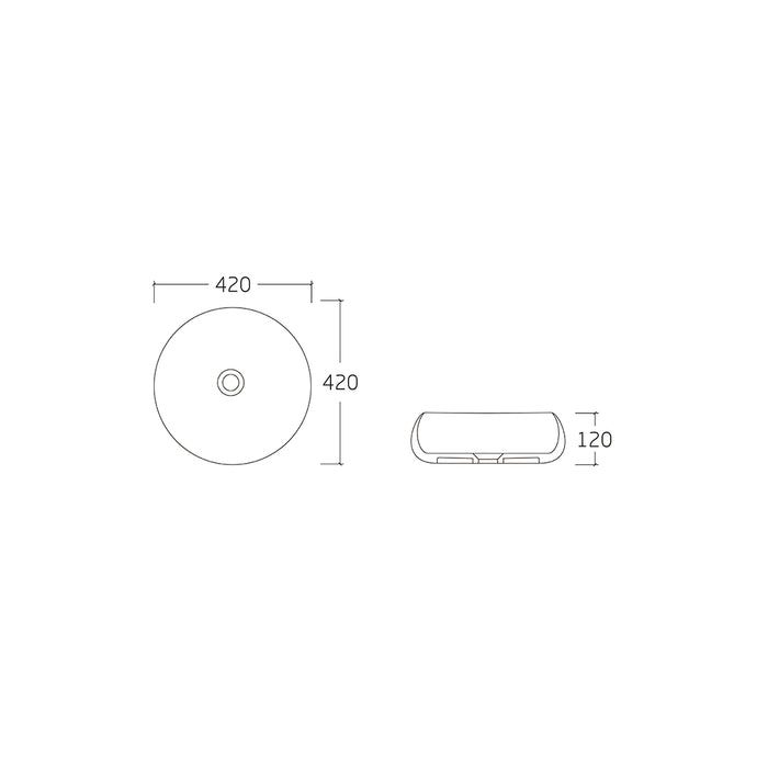 Sibel 420 Matte White Round Above Counter Basin dimensions