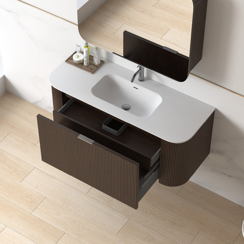 Siena 1200 Curved Fluted Alder Walnut Wall Hung Vanity