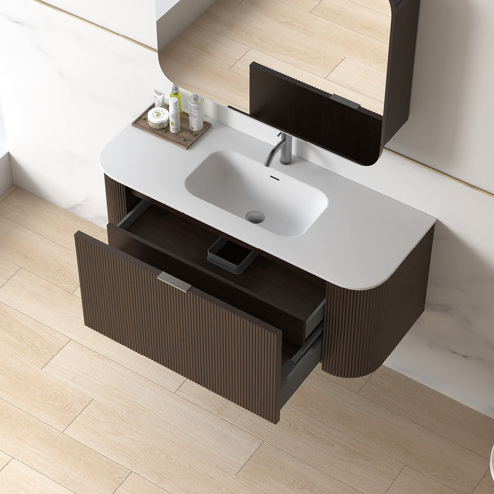 Siena 1200 Curved Fluted Alder Walnut Wall Hung Vanity