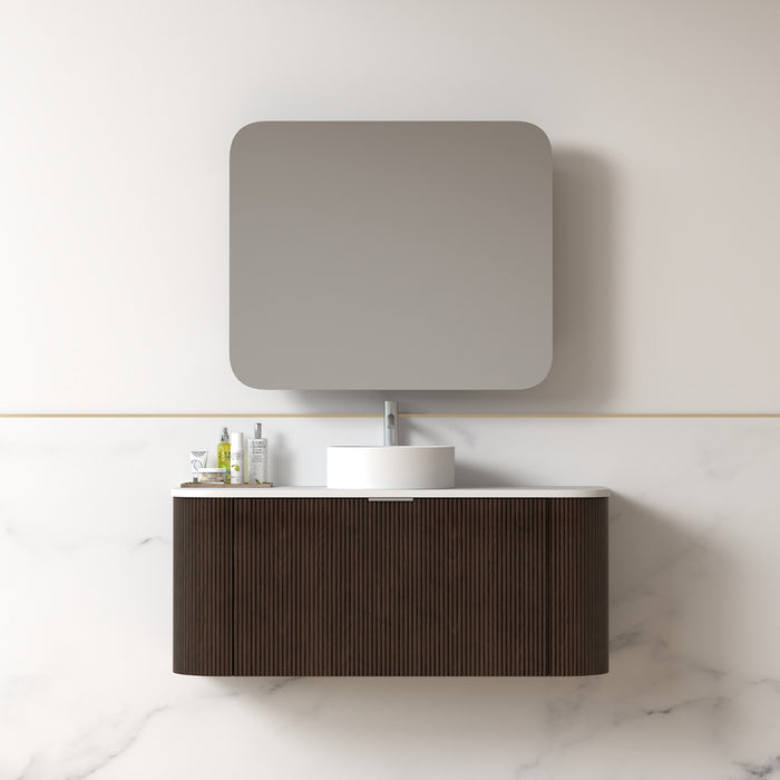 Siena 1200 Curved Fluted Alder Walnut Wall Hung Vanity