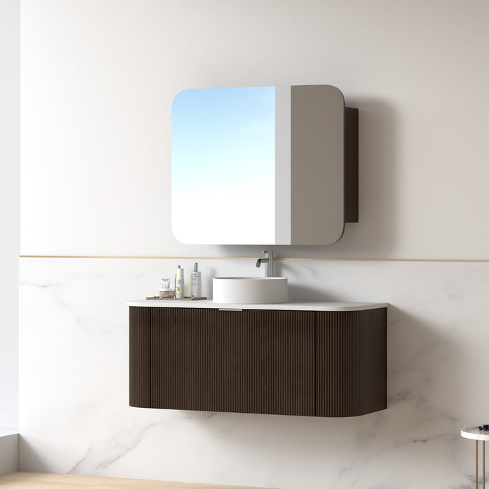 Siena 1200 Curved Fluted Alder Walnut Wall Hung Vanity