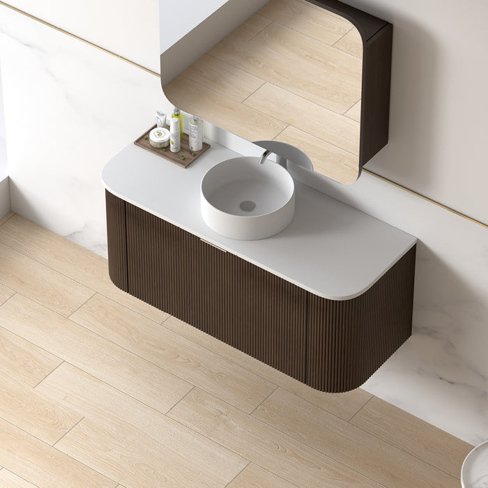 Siena 1200 Curved Fluted Alder Walnut Wall Hung Vanity