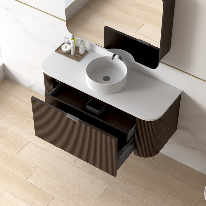 Siena 1200 Curved Fluted Alder Walnut Wall Hung Vanity