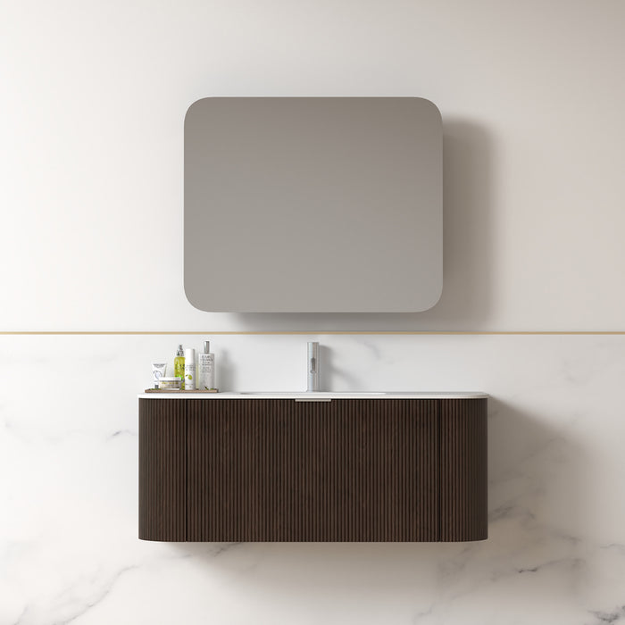 Siena 1200 Curved Fluted Alder Walnut Wall Hung Vanity
