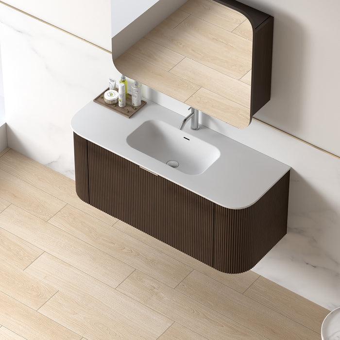Siena 1200 Curved Fluted Alder Walnut Wall Hung Vanity
