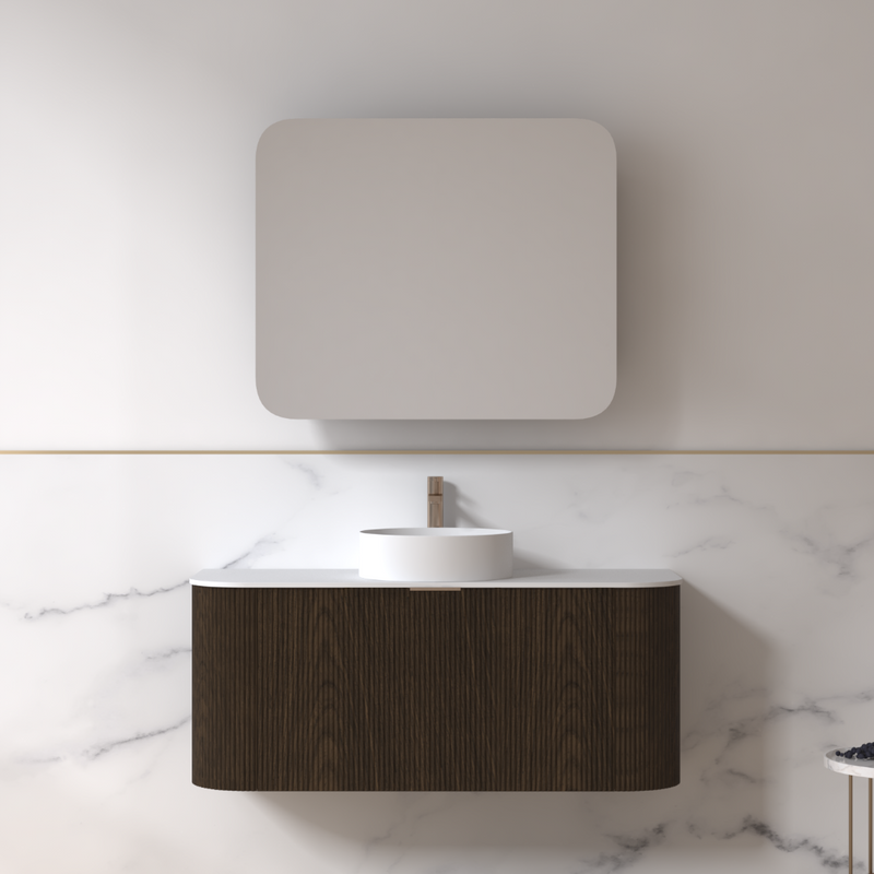 Siena 1200 Curved Fluted Black Walnut Wall Hung Vanity - Acqua Bathrooms