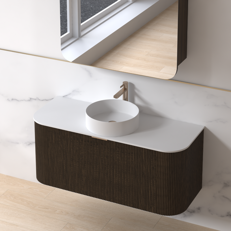 Siena 1200 Curved Fluted Black Walnut Wall Hung Vanity - Acqua Bathrooms