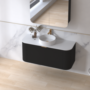 Siena 1200 Curved Fluted Matte Black Wall Hung Vanity - Acqua Bathrooms