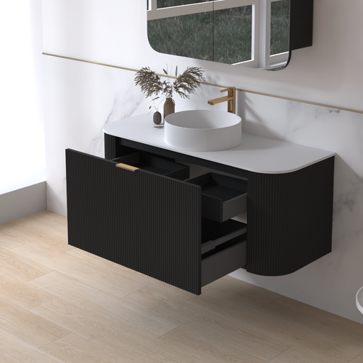 Siena 1200 Curved Fluted Matte Black Wall Hung Vanity - Acqua Bathrooms