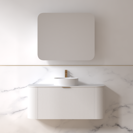 Siena 1200 Curved Fluted Matte White Wall Hung Vanity - Acqua Bathrooms