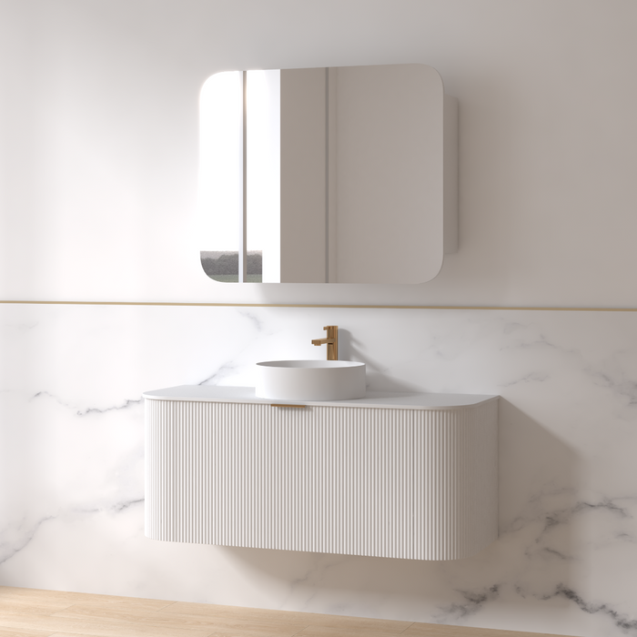 Siena 1200 Curved Fluted Matte White Wall Hung Vanity - Acqua Bathrooms