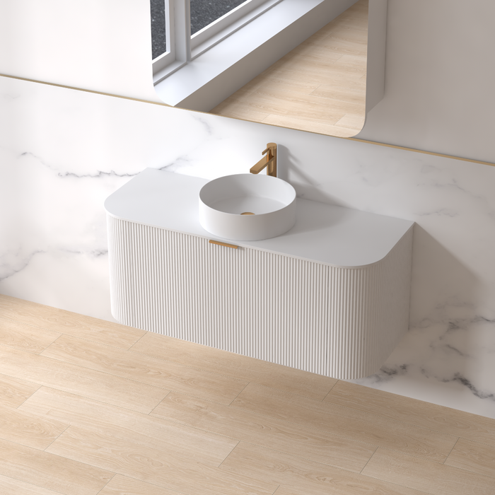 Siena 1200 Curved Fluted Matte White Wall Hung Vanity - Acqua Bathrooms