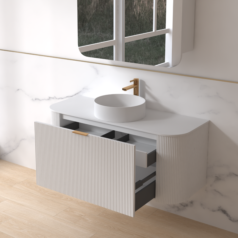 Siena 1200 Curved Fluted Matte White Wall Hung Vanity - Acqua Bathrooms