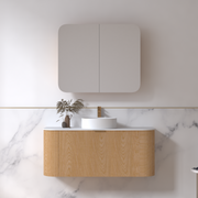 Siena 1200 Curved Light Walnut Fluted Wall Hung Vanity - Acqua Bathrooms