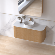 Siena 1200 Curved Light Walnut Fluted Wall Hung Vanity - Acqua Bathrooms