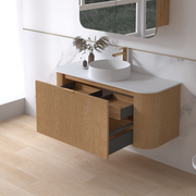 Siena 1200 Curved Light Walnut Fluted Wall Hung Vanity - Acqua Bathrooms
