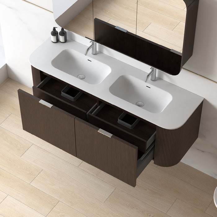 Siena 1500 Curved Double Fluted Alder Walnut Wall Hung Vanity