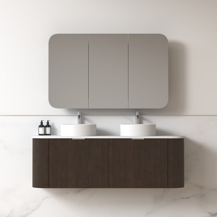 Siena 1500 Curved Double Fluted Alder Walnut Wall Hung Vanity