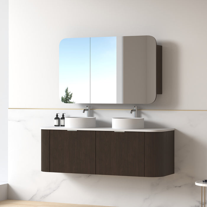 Siena 1500 Curved Double Fluted Alder Walnut Wall Hung Vanity