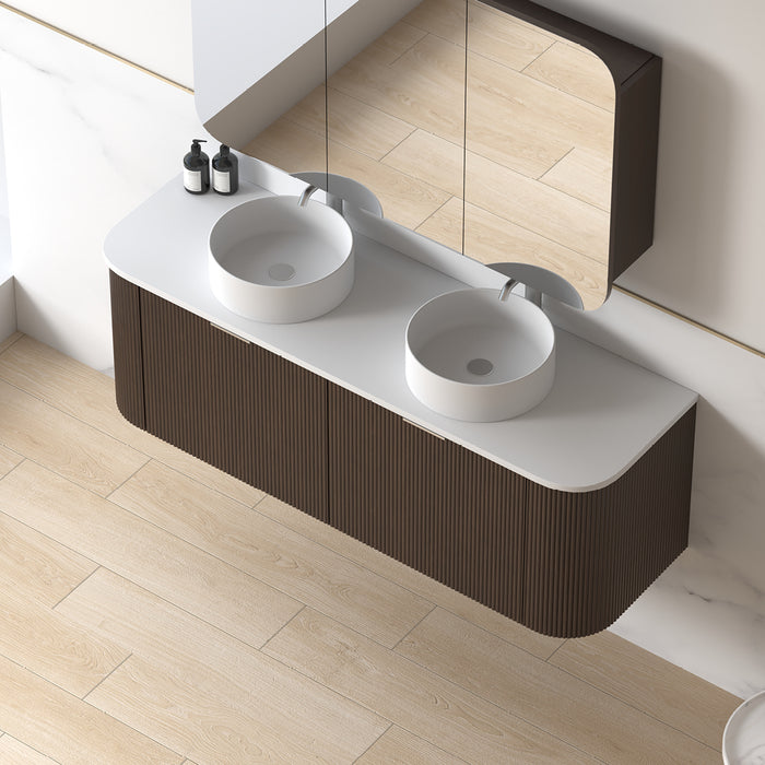 Siena 1500 Curved Double Fluted Alder Walnut Wall Hung Vanity