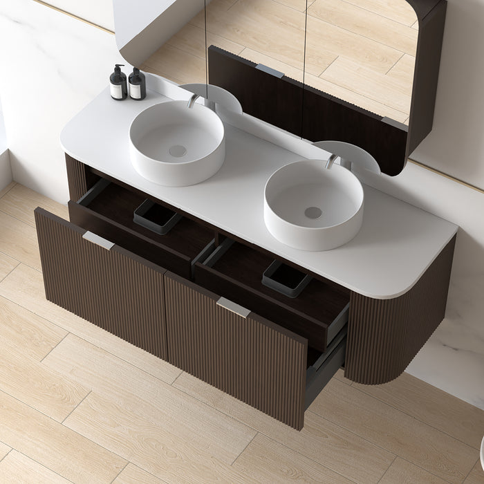 Siena 1500 Curved Double Fluted Alder Walnut Wall Hung Vanity