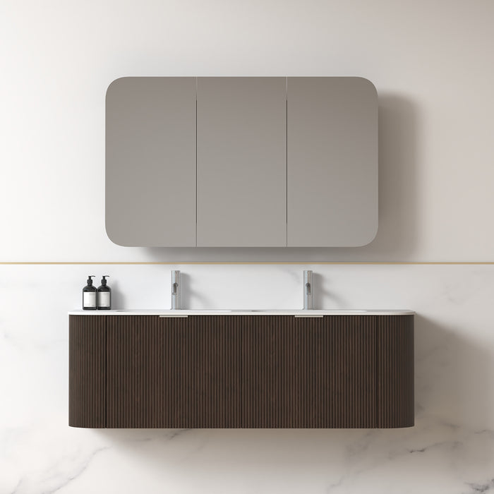 Siena 1500 Curved Double Fluted Alder Walnut Wall Hung Vanity