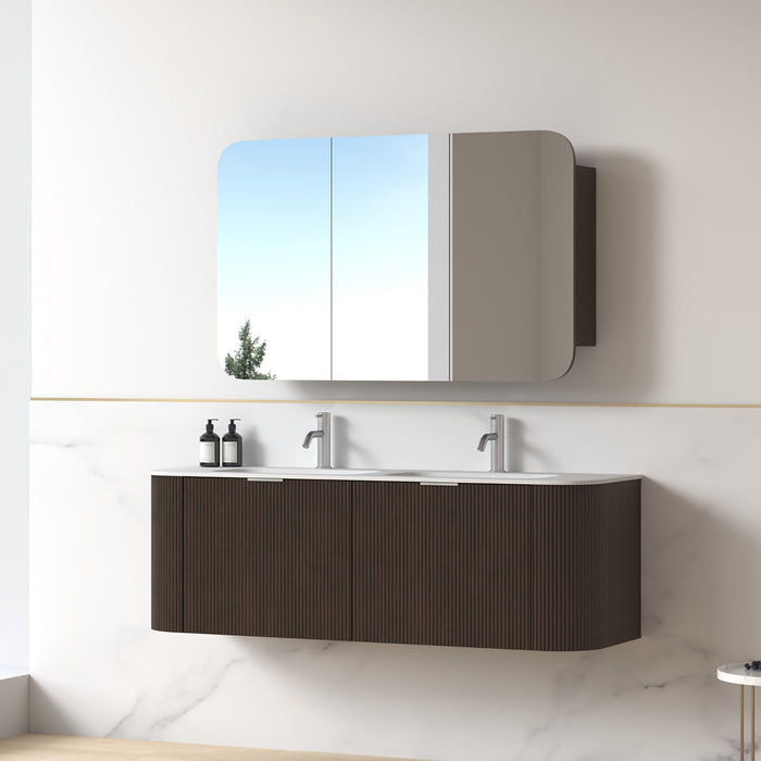 Siena 1500 Curved Double Fluted Alder Walnut Wall Hung Vanity