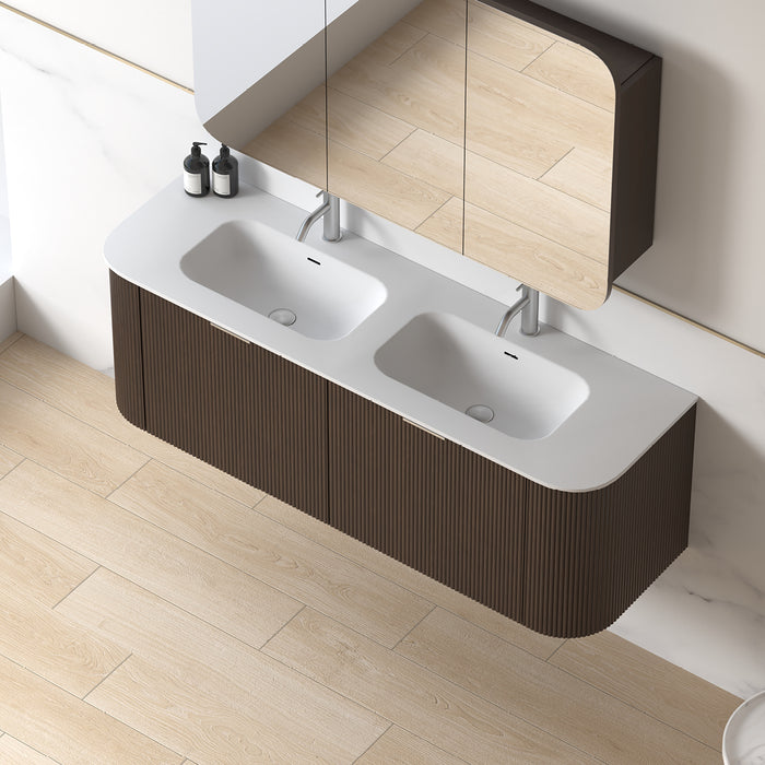 Siena 1500 Curved Double Fluted Alder Walnut Wall Hung Vanity
