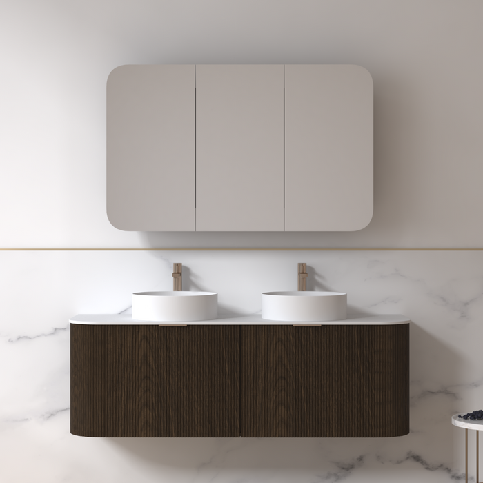 Siena 1500 Curved Double Fluted Black Walnut Wall Hung Vanity - Acqua Bathrooms