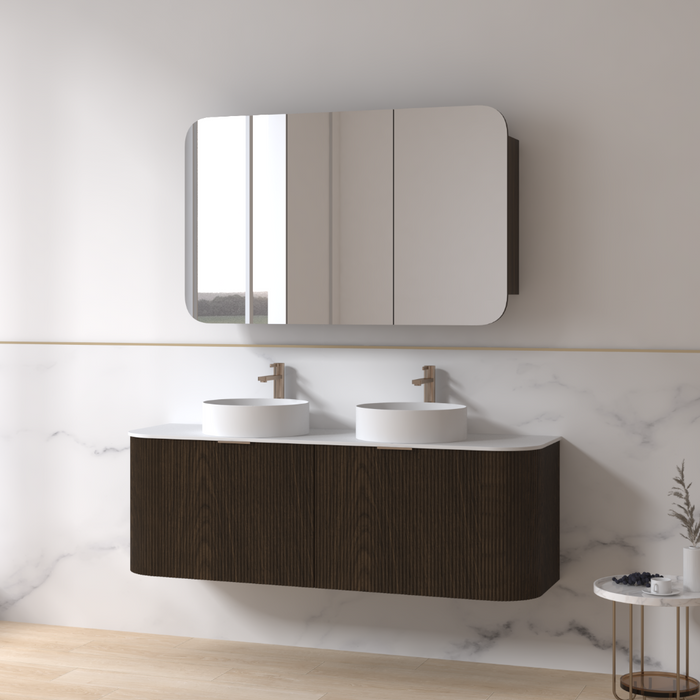 Siena 1500 Curved Double Fluted Black Walnut Wall Hung Vanity - Acqua Bathrooms