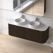 Siena 1500 Curved Double Fluted Black Walnut Wall Hung Vanity - Acqua Bathrooms