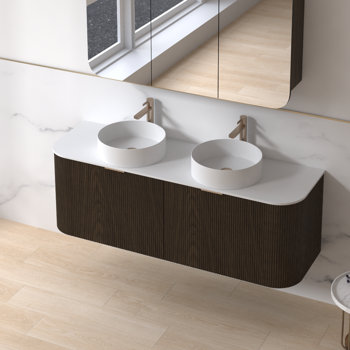 Siena 1500 Curved Double Fluted Black Walnut Wall Hung Vanity - Acqua Bathrooms