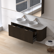 Siena 1500 Curved Double Fluted Black Walnut Wall Hung Vanity - Acqua Bathrooms