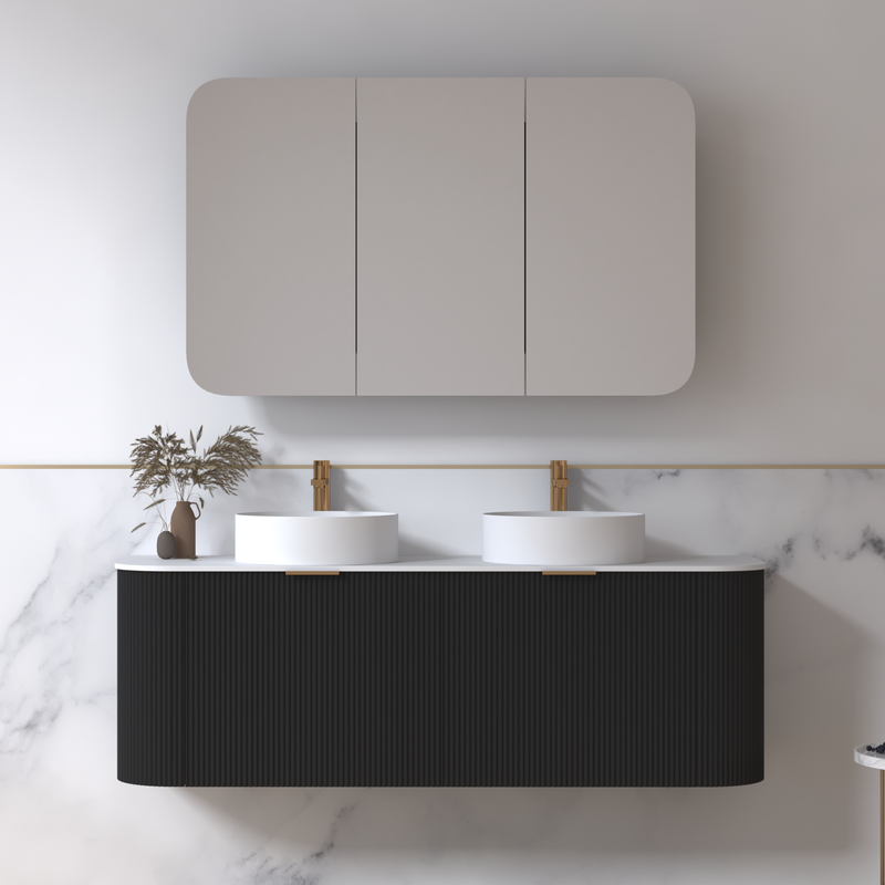 Siena 1500 Curved Double Fluted Matte Black Wall Hung Vanity - Acqua Bathrooms