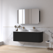 Siena 1500 Curved Double Fluted Matte Black Wall Hung Vanity - Acqua Bathrooms