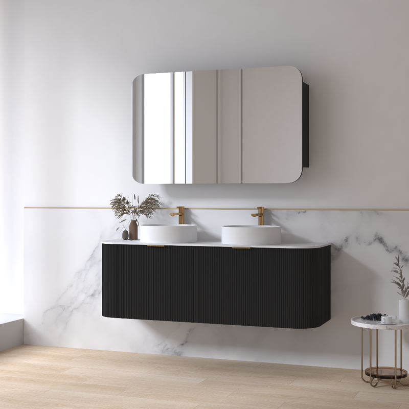 Siena 1500 Curved Double Fluted Matte Black Wall Hung Vanity - Acqua Bathrooms
